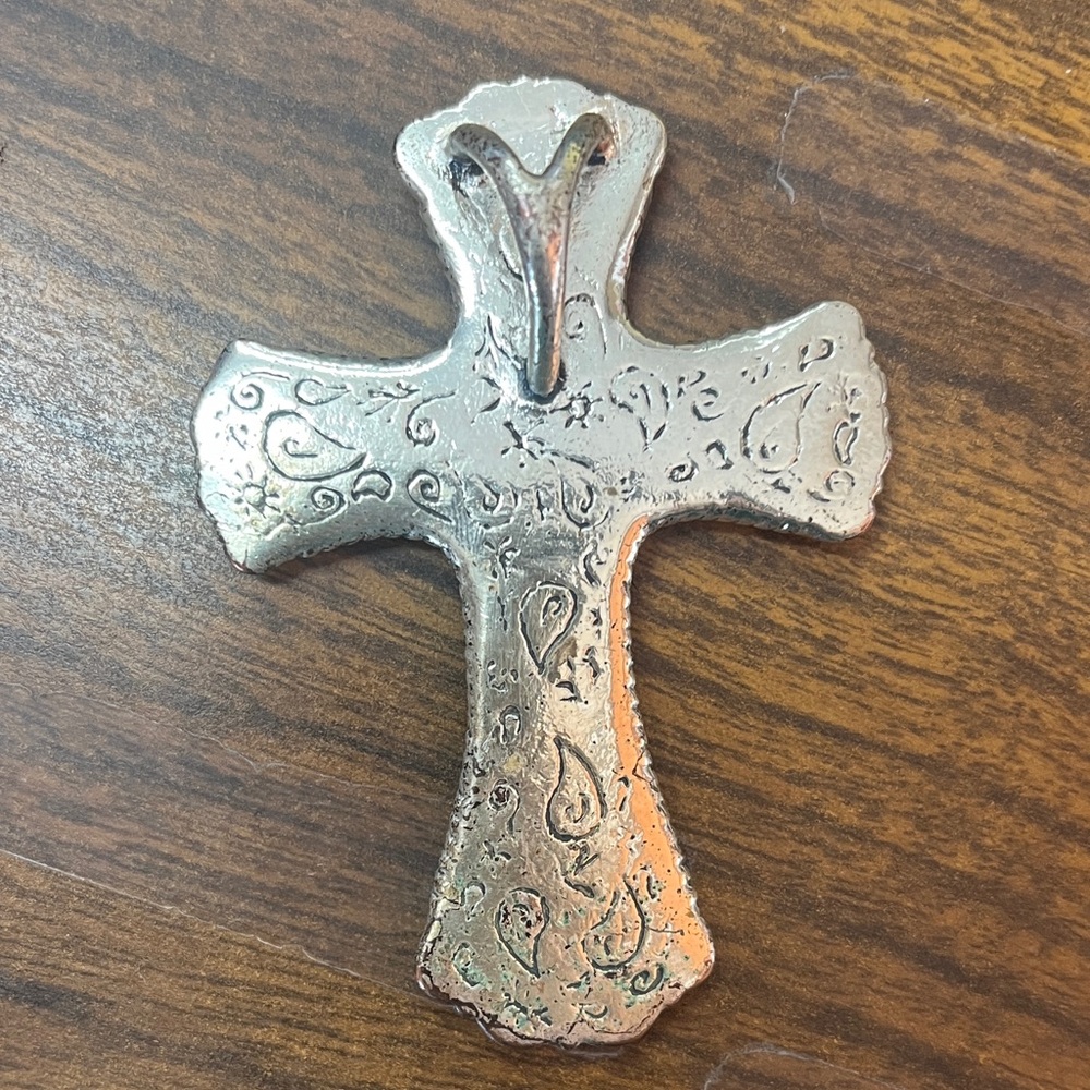 Montana Silversmiths Cowhide Rhinestone Cross Pendant - Picture 2 of 3